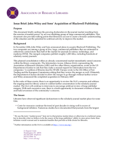 Issue Brief: John Wiley and Sons` Acquisition of Blackwell Publishing