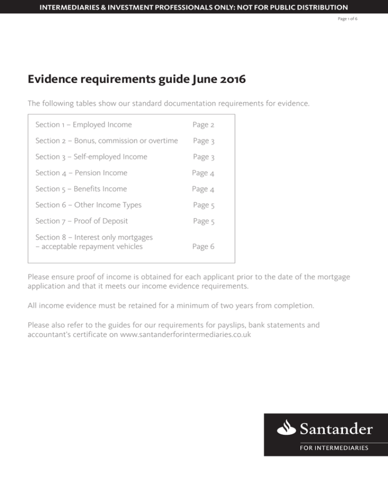 Evidence Requirements Guide Santander For Intermediaries 8595