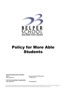 Policy for More Able Students - Belper School and Sixth Form Centre