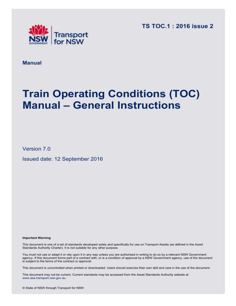 TS TOC.1 : 2016 issue 2 Train Operating Conditions (TOC) Manual