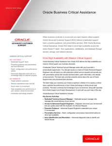 Oracle Business Critical Assistance Delivered by Oracle Advanced