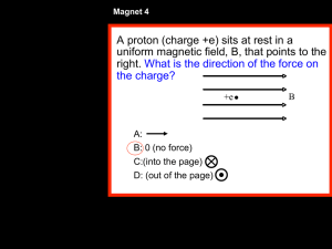 A proton (charge +e) sits at rest in a uniform magnetic field, B, that