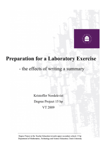 Preparation for a Laboratory Exercise