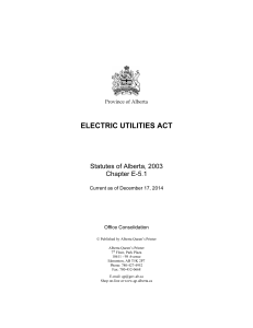 Electric Utilities Act - Alberta Queen`s Printer