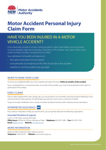 Personal injury claim form - Motor Accidents Authority