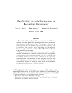 Coordination through Reputations: A Laboratory Experiment∗