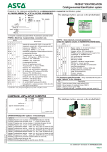 PRODUCT IDENTIFICATION Catalogue number identification system