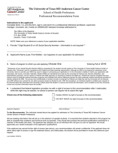 Recommendation Form - MD Anderson Cancer Center