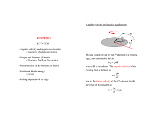 CHAPTER 9 ROTATION • Angular velocity and angular acceleration