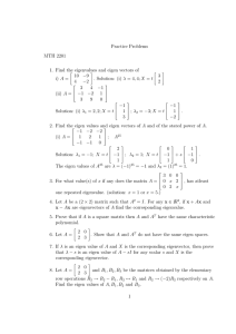 Practice Problems MTH 2201 1. Find the eigenvalues and