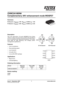 ZXMC3A18DN8 Complementary 30V enhancement mode MOSFET