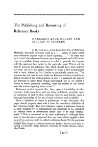 The Publishing and Reviewing of Reference Books