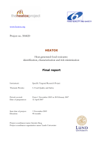 Project no. 506820 HEATOX Heat-generated food toxicants