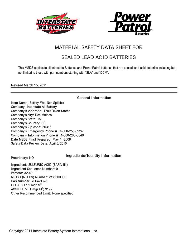 Safety Data Sheet Chart