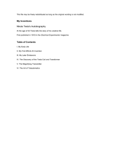 My Inventions Nikola Tesla`s Autobiography Table of Contents