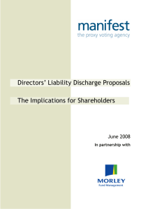 Directors` Liability Discharge Proposals The Implications for