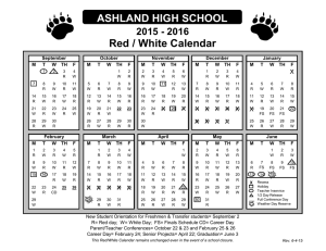 ASHLAND HIGH SCHOOL Red / White Calendar
