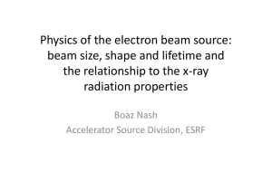 Physics of the electron beam source: beam size, shape and