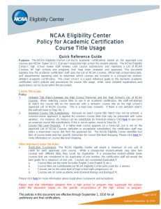 NCAA Eligibility Center Policy for Academic Certification Course