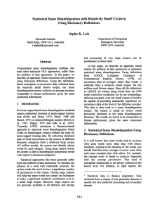 Statistical sense disambiguation with relatively small corpora using