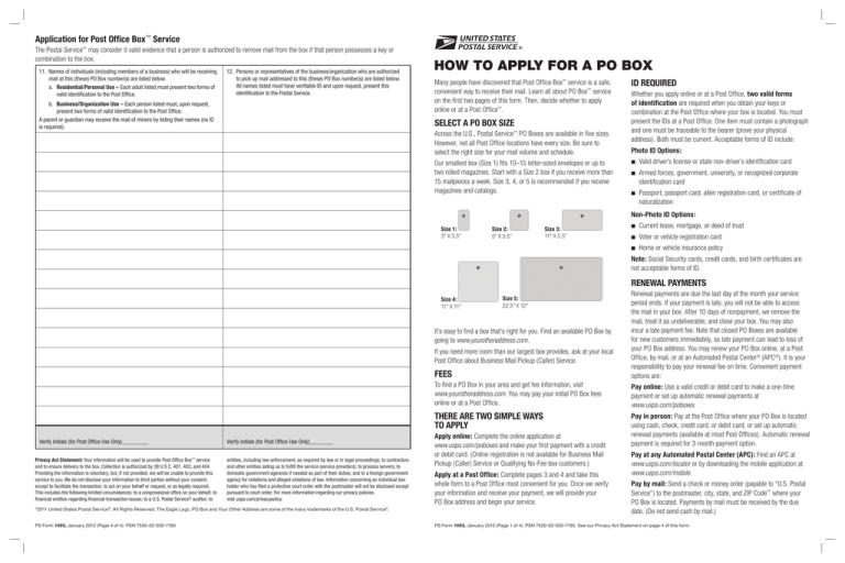 PS Form 1093 How To Apply For A PO Box