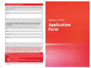 PO Box application form with terms and conditions