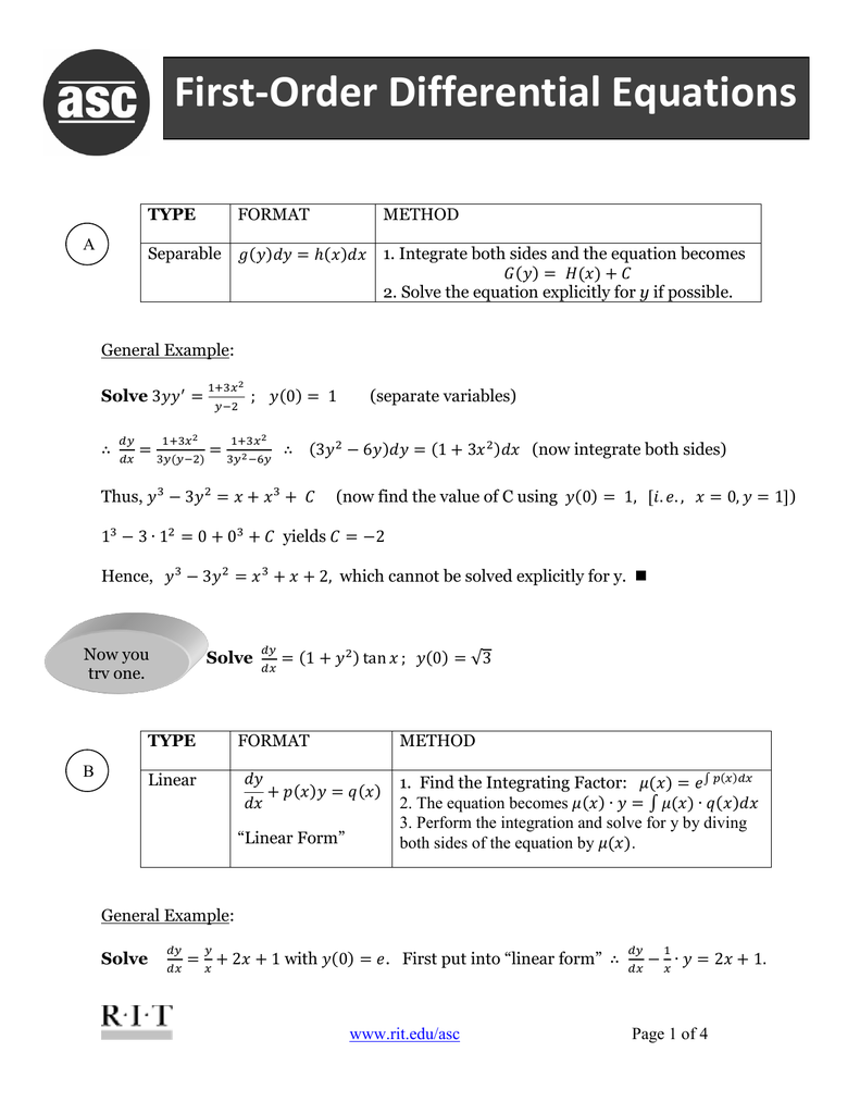 Methods For Solving First Order Differential Equations