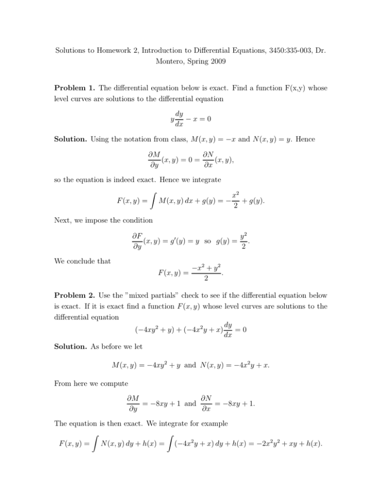 Solutions To Homework 2 Introduction To Differential Equations