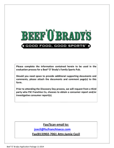 Fax - Own a Beef `O` Brady`s Franchise