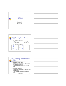 Parsing Table Example - Pitt Computer Science
