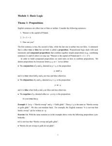 Module 1: Basic Logic Theme 1: Propositions
