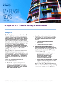 Budget 2016 – Transfer Pricing Amendments