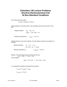 Chemistry 146 Lecture Problems Zinc/Iron Electrochemical Cell At
