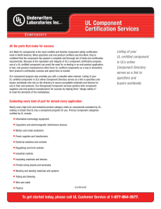 UL Component Certification Services UL Component Certification