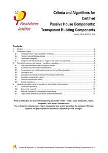 Criteria and Algorithms for Certified Passive House Components