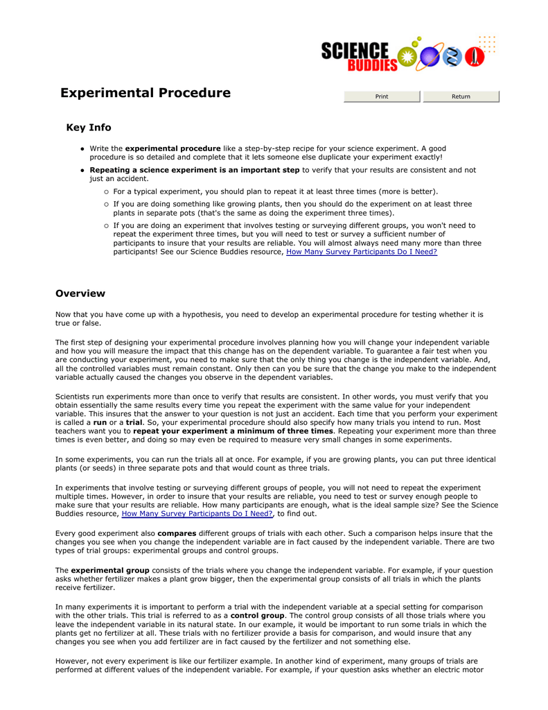 procedure of an experiment example