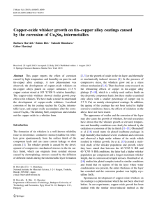 Copper-oxide whisker growth on tin–copper alloy coatings caused