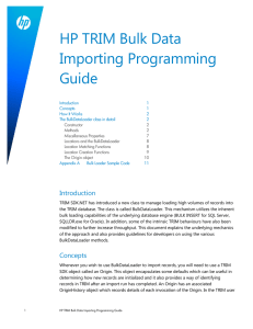 HP TRIM Bulk Data Importing Programming Guide