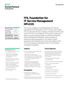 ITIL Foundation for IT Service Management HF421S course data sheet