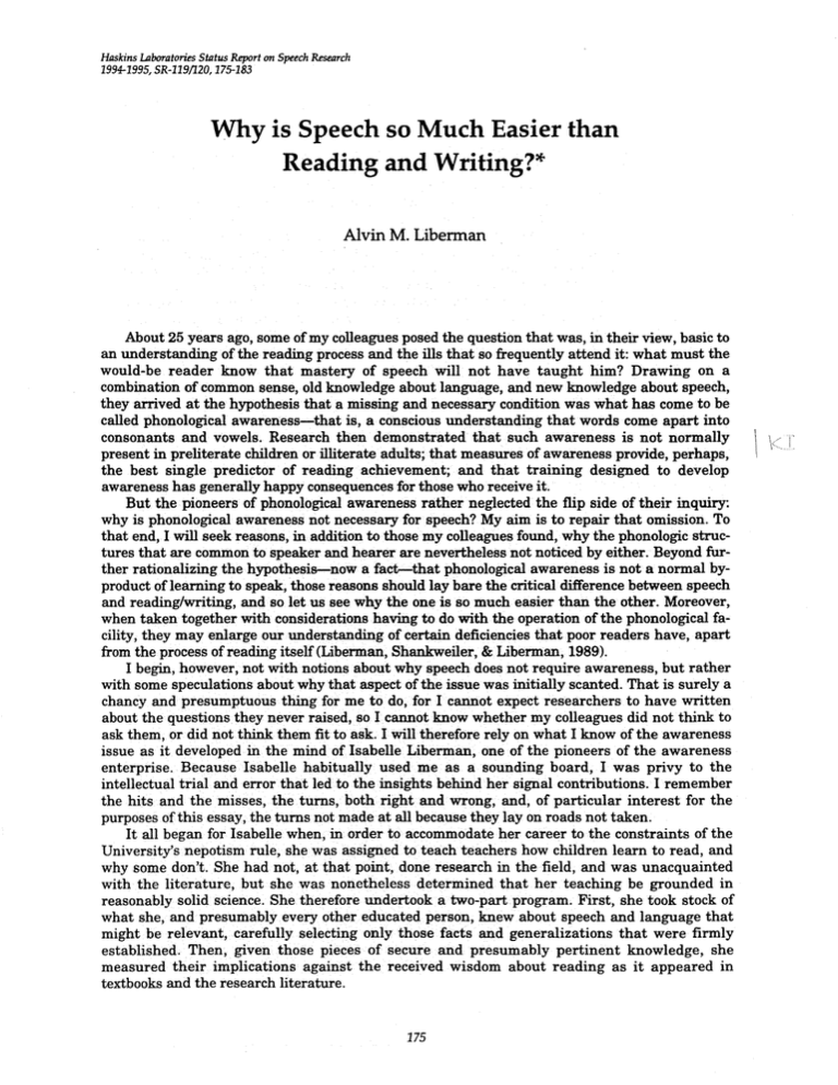 why-is-speech-so-much-easier-than-reading-and-writing