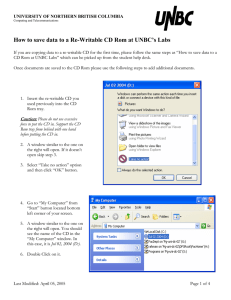 How to save data to a Re-Writable CD Rom at UNBC`s Labs