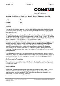 National Certificate in Electricity Supply Hydro Operator