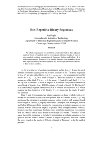Non-Repetitive Binary Sequences - the Department of Computer