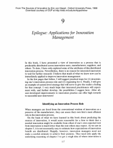 Epilogue: Applications for Innovation Management