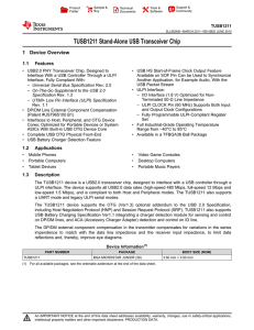 TUSB1211 Standalone USB Transceiver Chip