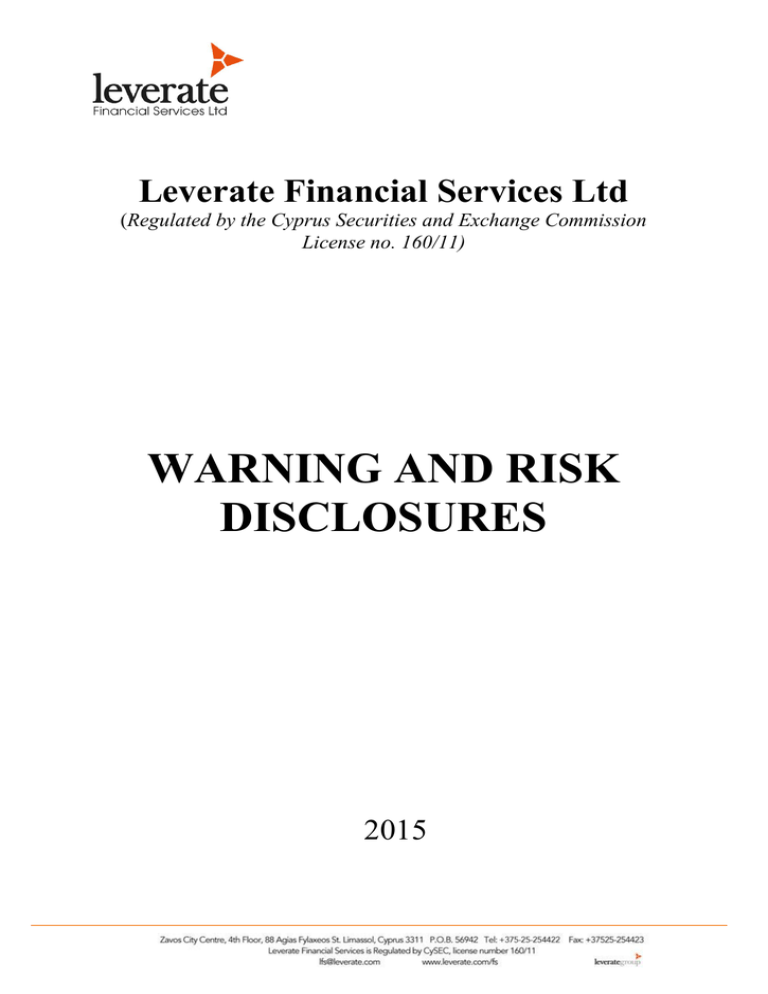 WARNING AND RISK DISCLOSURES