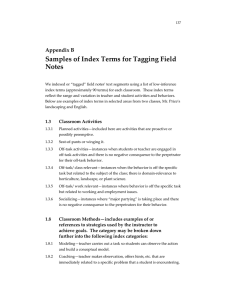 Samples of Index Terms for Tagging Field Notes