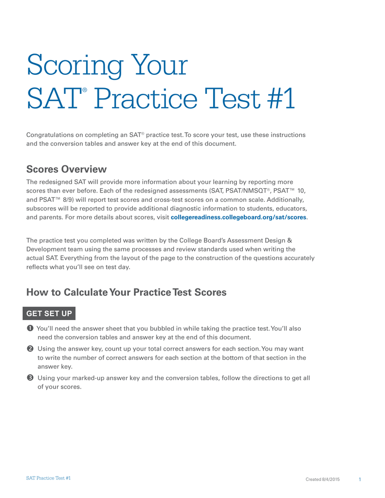 Scoring Your SAT Practice Test 1