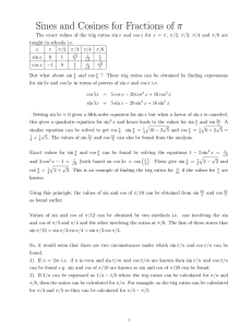 Sines and Cosines for Fractions of π