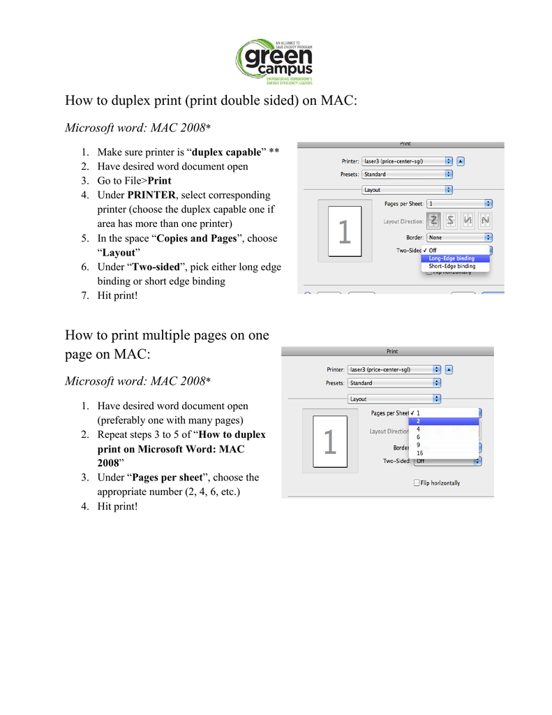 ms word for mac 2 sided printing